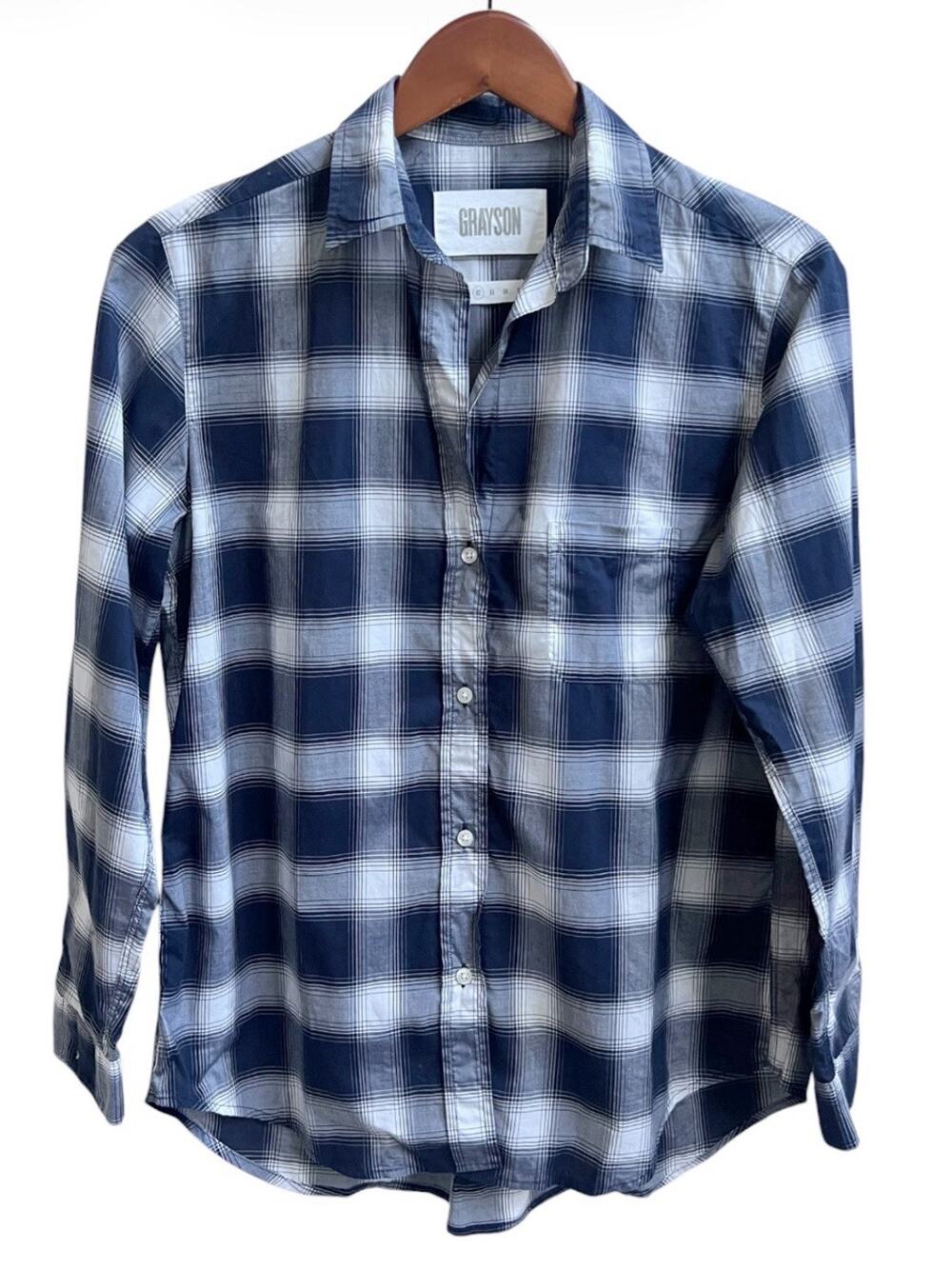 Grayson Frank & Eileen The Hero Button Up Shirt Sz S Blue White Plaid Cotton